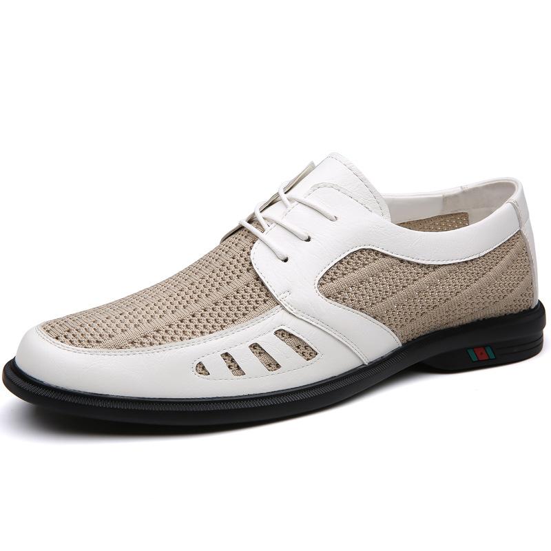 Fashion 2025 Spring Summer New Men's Business Casual Leather Shoes Mesh Breathable Lace-up Soft Sole Designer Sandals Shoes for Men