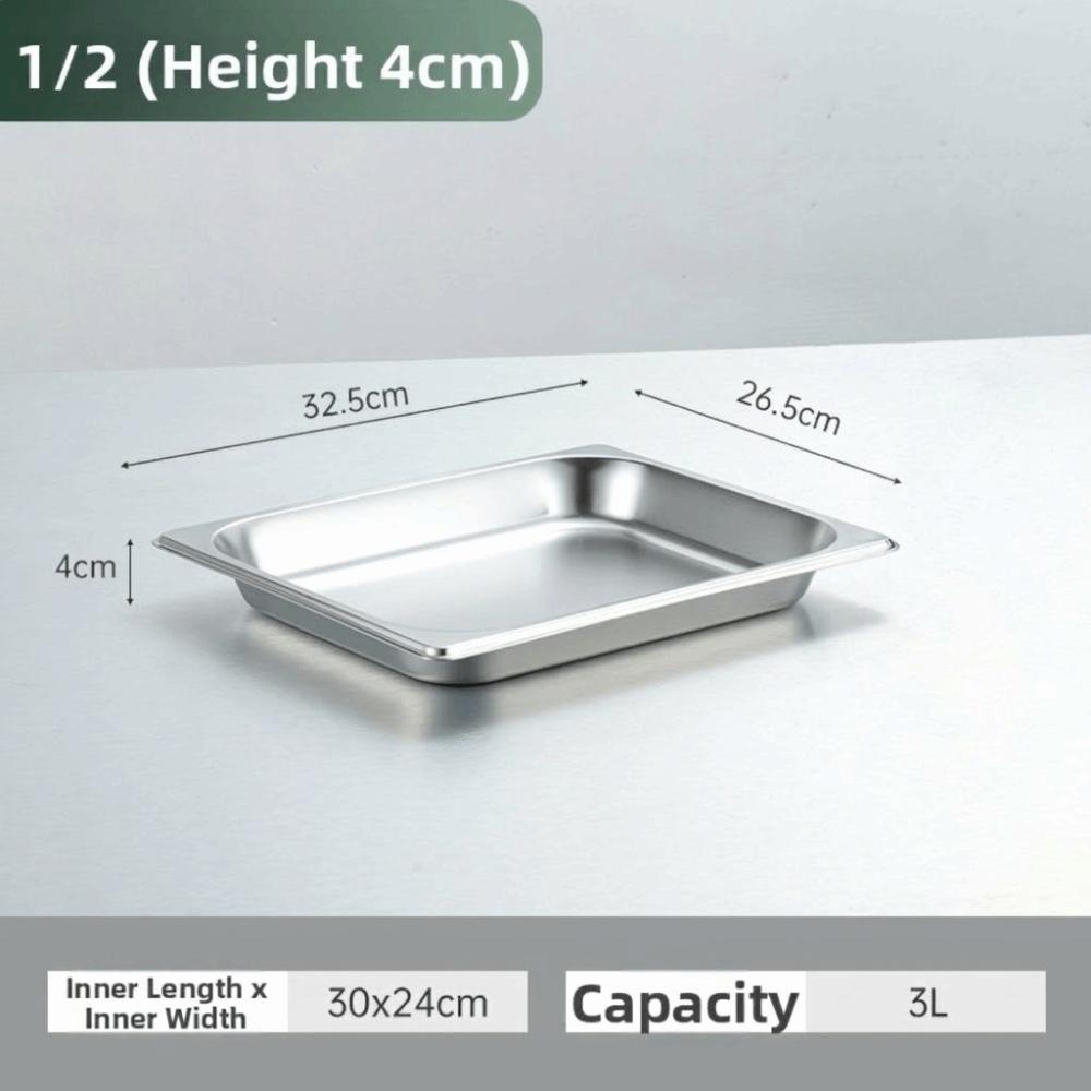 Stainless Steel Food Pan GN Pan with Lid 32.5 cm x 26.5 cm Rectangular Tray Basin Square Basin Thickened Food Storage Container