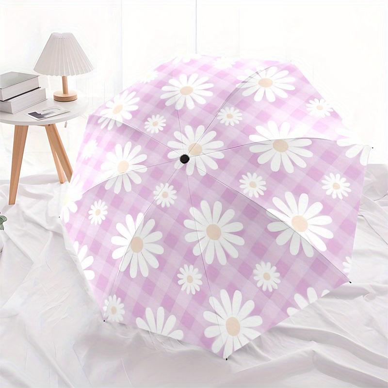 1pc Flower Pattern Themed Design Umbrella 8 Rib Frame,Automatic Opening 3 Fold Umbrella, Lightweight and Durable Couple Umbrella-p0803031