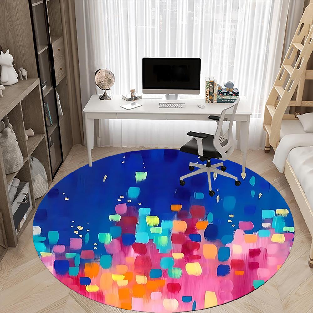 1pc Abstract Colors Office Round Rug, Non-slip, Soft and Durable Office Rug for Interior Decoration, Perfect for Office, Beautiful Decoration yy260323