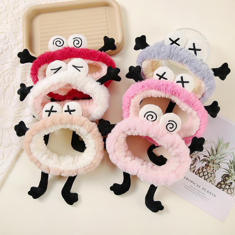 

Забавная повязка для волос с большими глазами, милая повязка для волос с мультяшным рисунком, водонепроницаемые аксессуары, женские мягкие теплые украшения из кораллового флиса