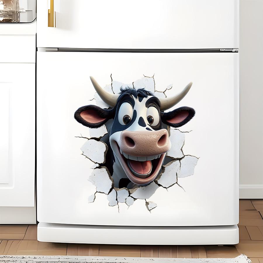 3D Cartoon Funny Cow Realistic Wall Stickers, Self-Adhesive Decor for Room Living Room Background Wall Decoration