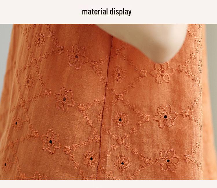 Summer Pure Cotton Embroidered Sleeveless Vest for Women