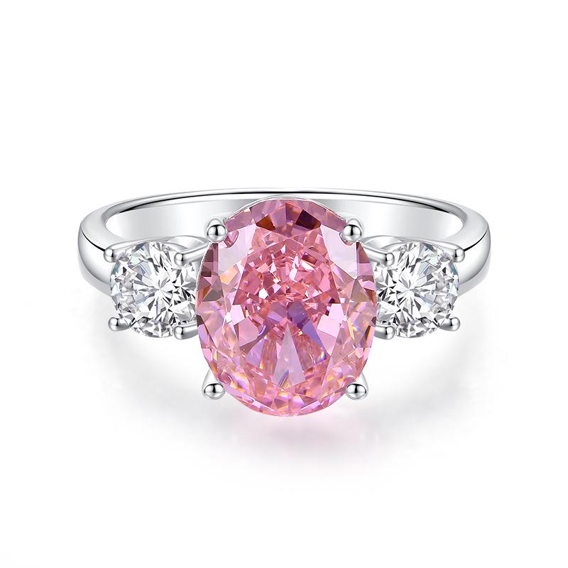 

S925 Sterling Silver Pink Zircon Ring - Women s European and American Fashion High-end Cross-border Design Size 5