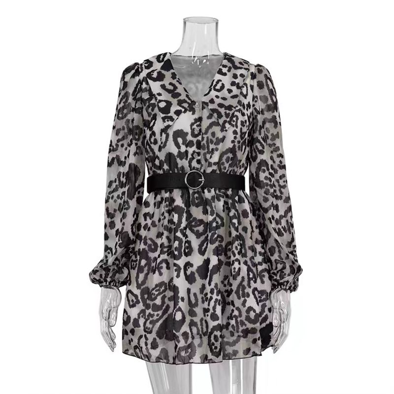 

Новое поступление Летнее платье во французском стиле с кукольным воротником и длинными рукавами с леопардовым принтом Платье с кукольным воротником с леопардовым принтом Brown (with Garib) S