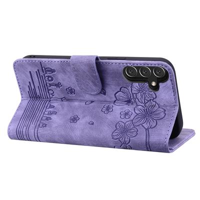 For Samsung Galaxy A16 5G/A16 4G Case Flip Stand Leather Phone Cover Cherry Blossom Cat Imprinted