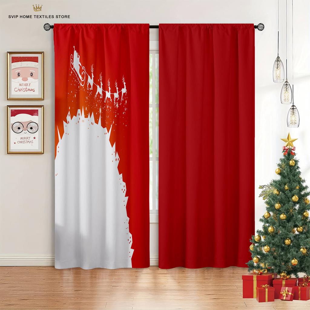 3D Cartoon Santa Claus Elk Curtains Christmas Home Decor Curtains 2 Panels Living Room Bedroom Balcony Kitchen Decor Curtains