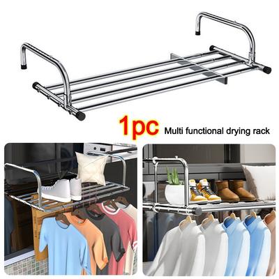 Scalable Clothes Drying Rack Stainless Steel Adjustable Balcony Hanging Rail 50-158cm Floor-Standing Clothes Organizer Racks