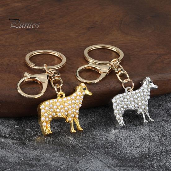 Metal Key Holder Faux Pearl Sheep Keychain, Zinc Alloy Lamb Car Ring Animal Keyring Pendant Holder, Handbags Backpacks Charm Decorative Accessory for