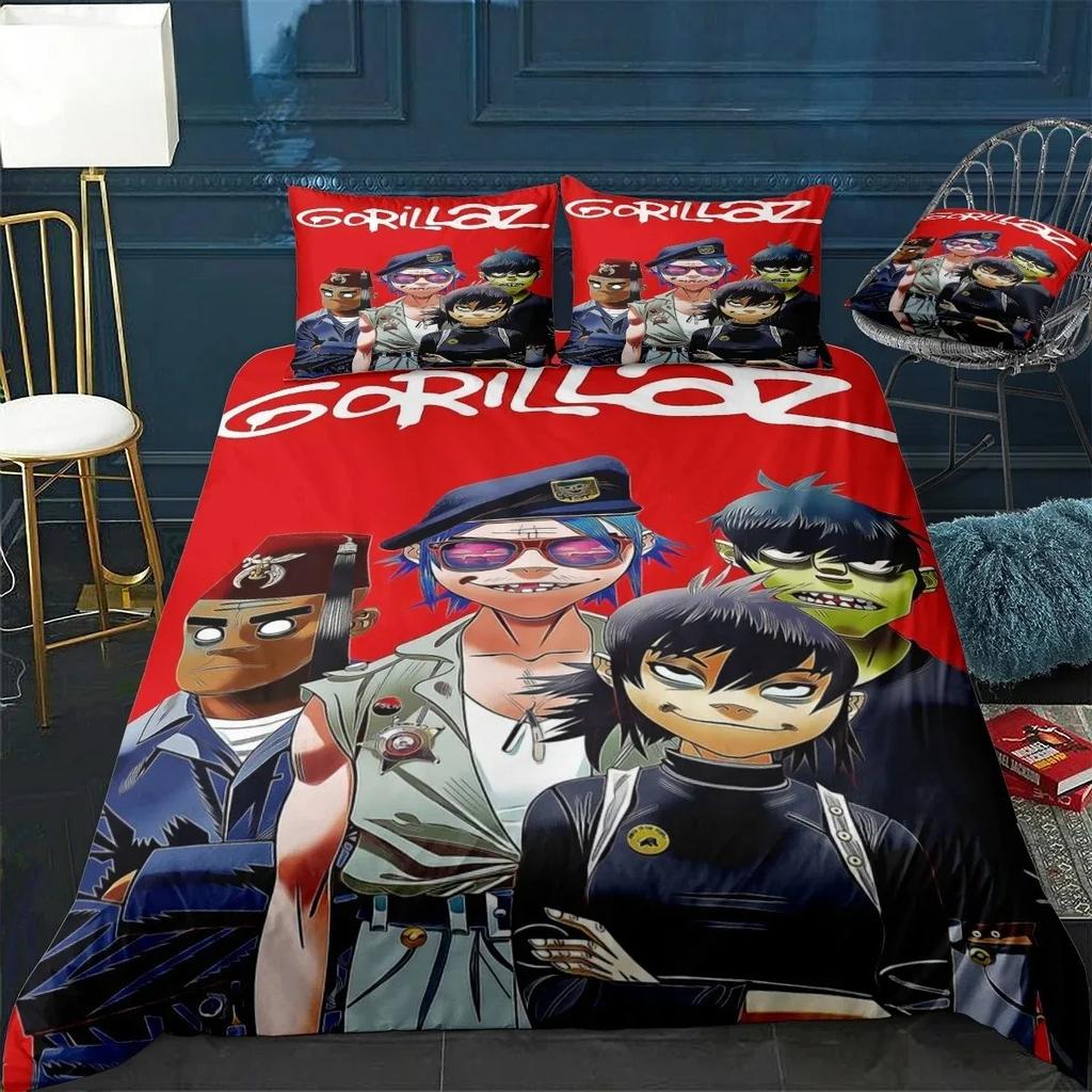 Hudební skupina Gorillaz Povlečení 3D Potisk Vhodné do Ložnice Sada Povlaků na Peřinu S Povlaky na Polštáře Dětský Domácí Textil