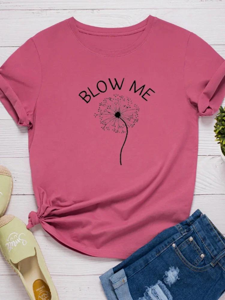 Blow Me Dandelion Print Women T Shirt Short Sleeve O Neck Loose Women Tshirt Ladies Tee Shirt Tops Clothes Camisetas Mujer