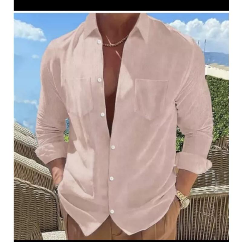 

Весна Осень Мужская Рубашка С Длинным Рукавом Модные Однотонные Топы С Карманом На Лацкане На Пуговицах XXXL слоновая кость