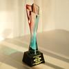 Customized Colorful Crystal Trophy Company Annual Meeting Excellent Employee Souvenirs, Home Decoration Base Free Engraving, 1Pc