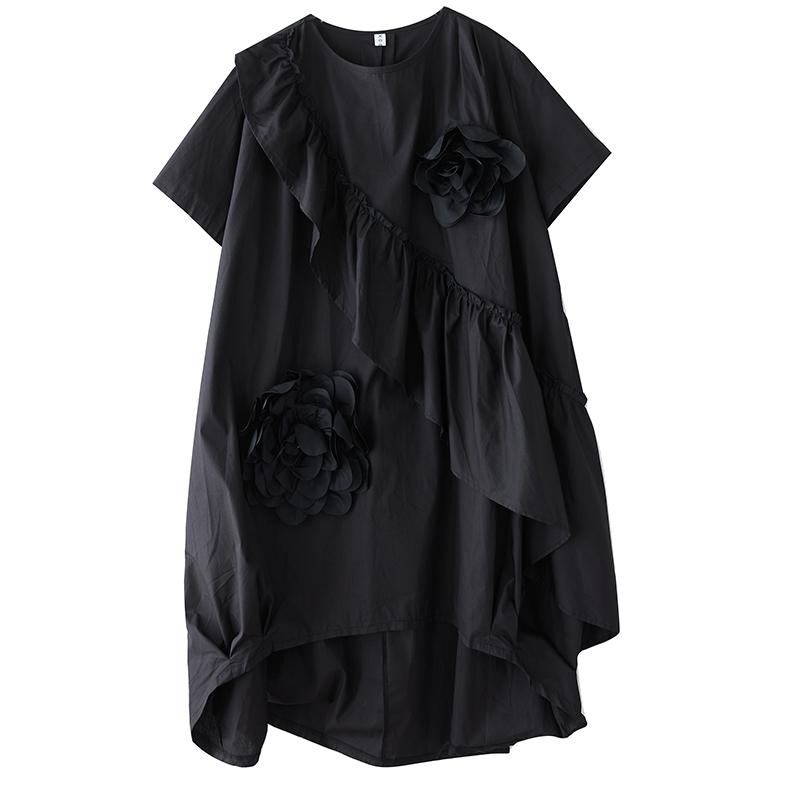 

XITAO Fashion Patchwork Flower Ruffle Women Dress GJ1223 One Size чёрный