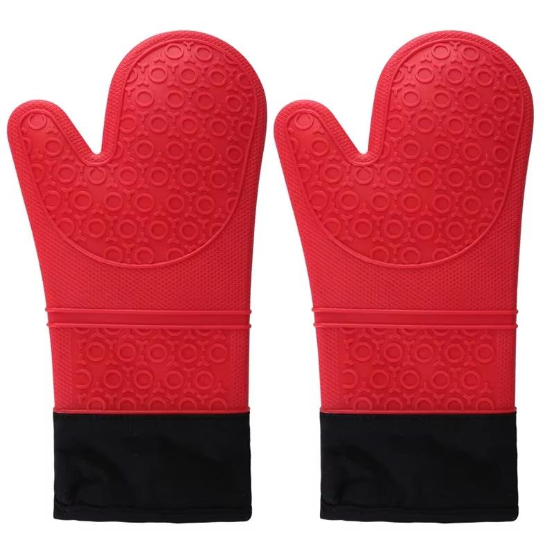 Guantes de Silicona Gruesos para Hornear Impermeables Resistentes al Calor Manopla de Horno con Algodón Cocina Cocinar Microondas Guantes para Barbacoa Salvamanteles