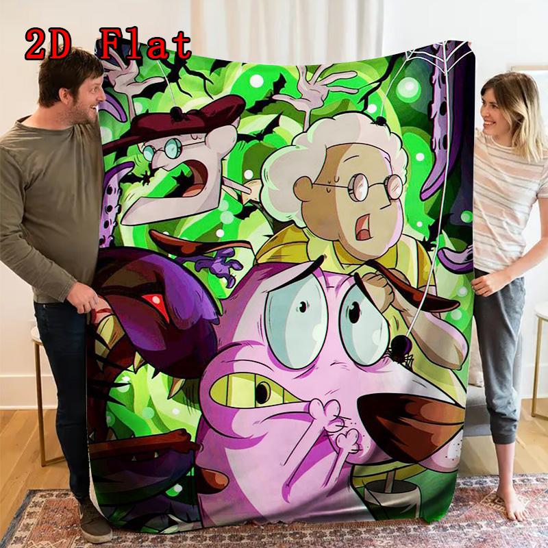 Courage the Cowardly Dog Print 2D Flat Pattern Flannel Blanket High Quality All Seasons Warmth and Comfort Perfect for Christmas Gifts.