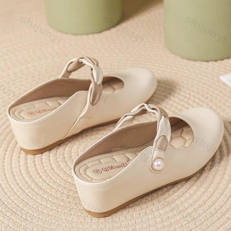 Fashion Fashion Concise Mary Jane Single Shoes Women's Summer 2025 New Slip On Comfortable Half Slippers Inner Height Increasing Sandals