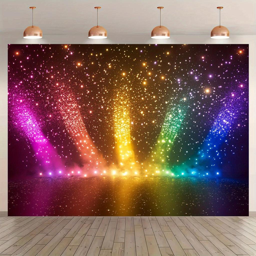 2D Flat, 1 Piece, Rainbow Glitter Background Banner, Sparkling Colors - Self Luminous Party Decoration