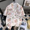 Summer Draping Floral Print Short Sleeve Shirt Men's Niche Loose Korean Style Hawaiian Cuban Collar Shirt Half Sleeve Top