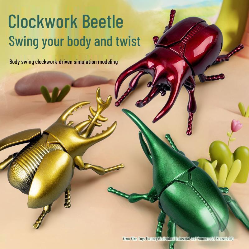 Educational Wind-up Rhinoceros Beetle Toy: Creative Fighting Insect Model for Kids' Observation & Relaxation