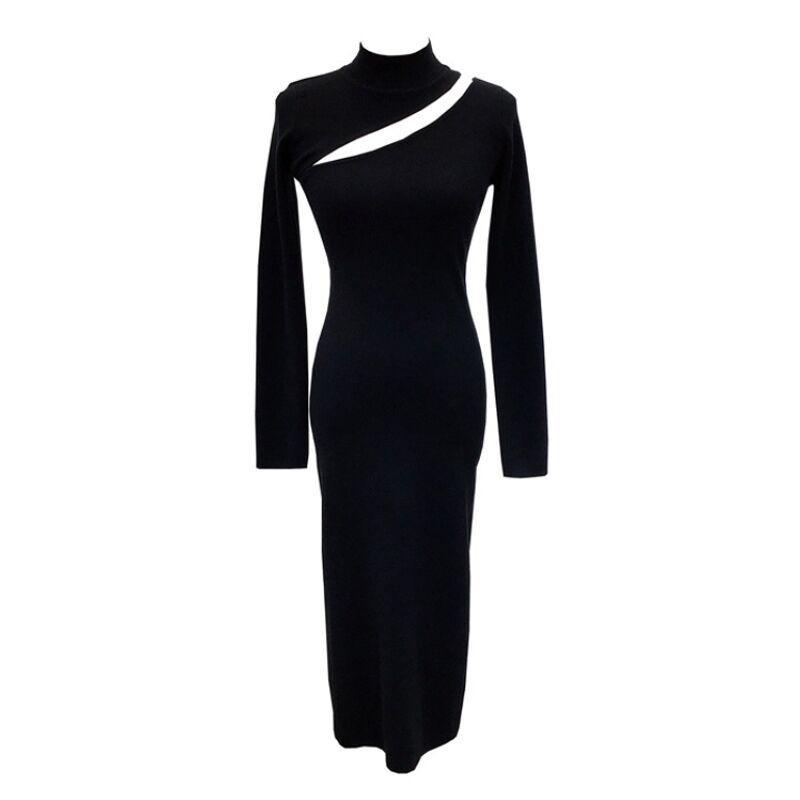 Geburtstagsparty-Kleid leichte Luxus-Nische High-End-Unterkleid mit schwarzem schulterfreiem Strickkleid Damen Herbst und Winter