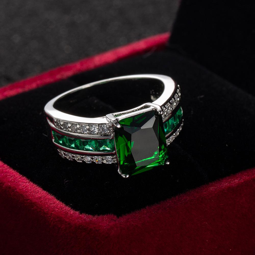 Women's Colored Zircon Ring - European & American Creative Design, Fashionable Hand Jewelry, Classic Square Wedding Style