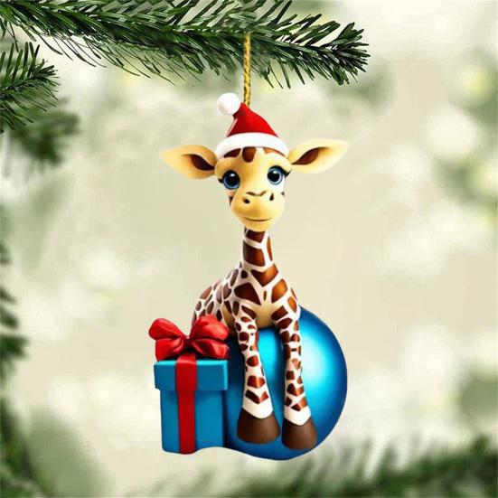 Giraffe Christmas Ornament Acrylic Cute Animal Pendant Cartoon Giraffe Hanging Ornament for Tree Car Animal Lovers Gift
