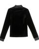 Elegant Black Velvet Top: Stand Collar, Silk Mesh Sleeves, Versatile Women's Base Shirt