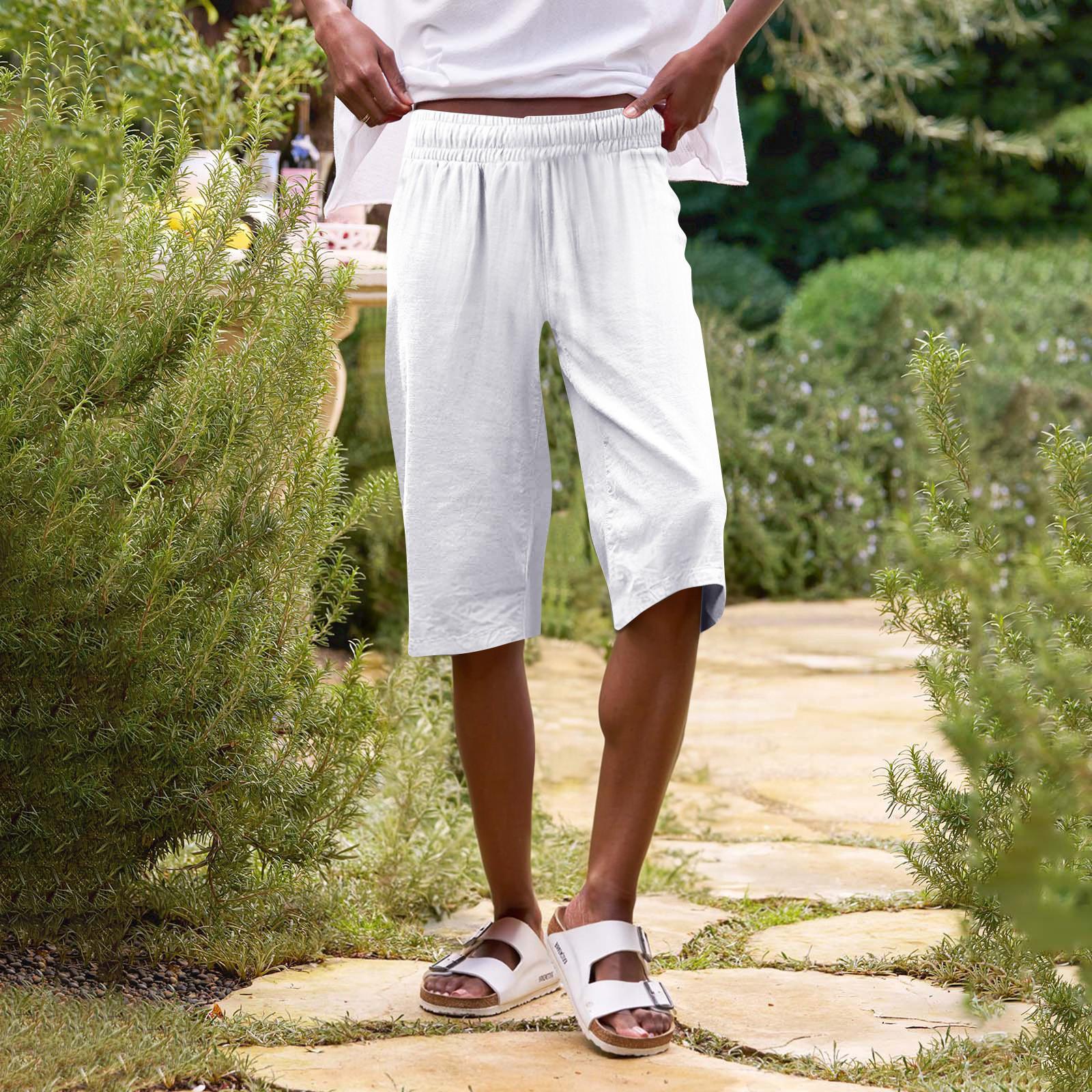 

Женские однотонные повседневные брюки с высокой талией, спортивные брюки, шорты 1/2 XL белый