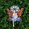 Outside the Window, the Fairy Statue Shines In the Darkness. Wall Art Sculpture, Outdoor Tree Face, Courtyard Decoration (red)