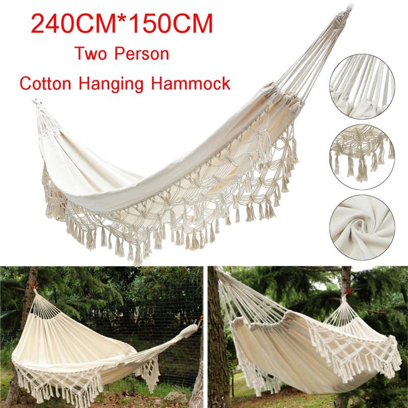 2 Person Large Hammock Boho Style Brazilian Macrame Fringed Deluxe Double Hammock Net Swing Chair Hanging Swing New