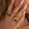 Kunjoe 3 Pcs/Set Inlaid Shine Acrylic Rhinestone Rings For Women Vintage Gold Color Metal Ring Fashion New Luxury Jewelry