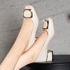Echtleder Damen Schuhe Frühling Neu Weiches Leder Mittelhoch Absatz Eckige Zehenpartie Flache Öffnung Atmungsaktiv Weiche Sohle Modisch Vielseitig Damen Schuhe