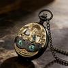 Luxury Retro Popular Black Gold Pocket Watch Enamel Fantasy Forest Character Embossed Pendant Necklace Watch for Gifts CF1760