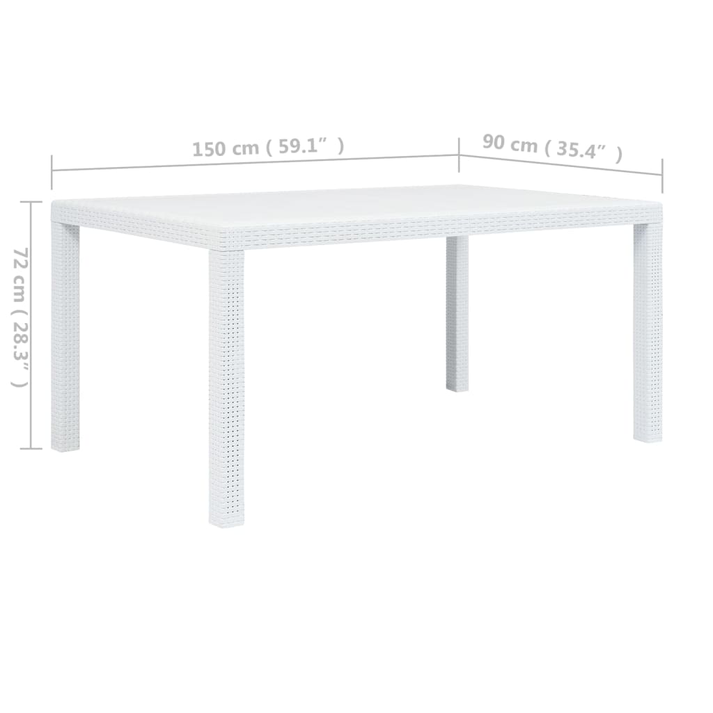 Garden Table White 150 X 90 X 72 Cm Plastic Wicker Look