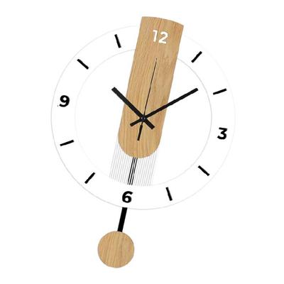 Stylish Wood Grains Acrylic Quiet Wall Clock Roman/Arabic Numerals Face Hanging Swing Clock Home Decoration Gift