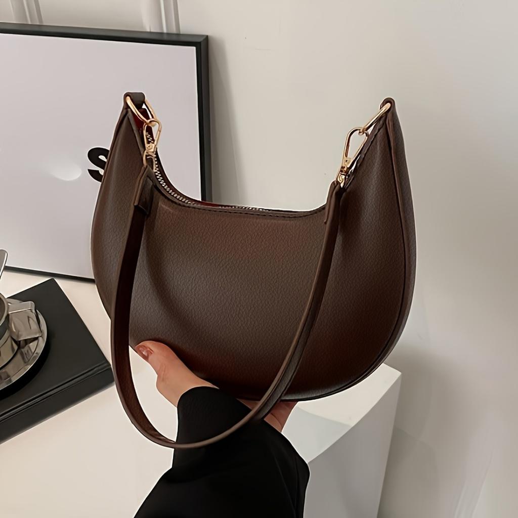 Ladies' Crescent Shaped Crossbody Bag with Detachable Adjustable Shoulder Strap, Magnetic Closure, and Gold Hardware Accessories Shoulder Bag