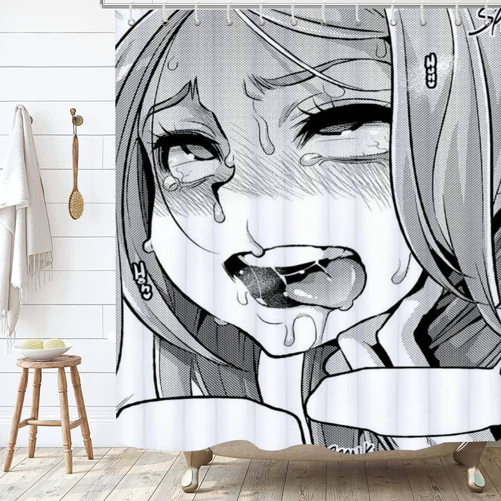 A-Ahegao M-Manga Girl  Shower Curtain Outdoor Scenery Summer Vacation Bathroom Decor Holiday Polyester Bath Curtain with Hooks
