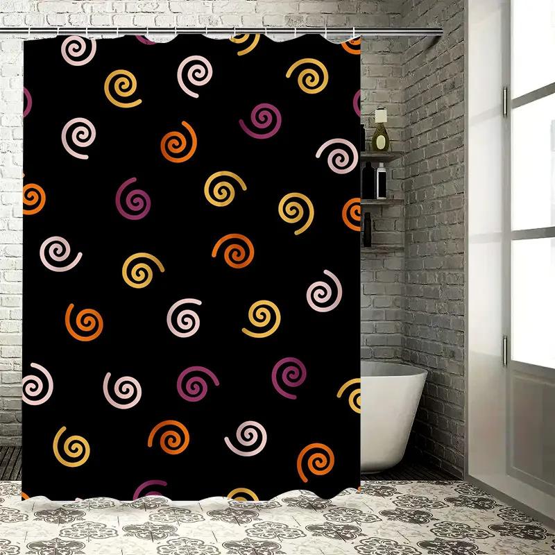 Spooky Halloween Bathroom DecorBlack Shower Curtain with Purple Orange Spiral Pattern for October Festive Atmosphere Bathtub Cur