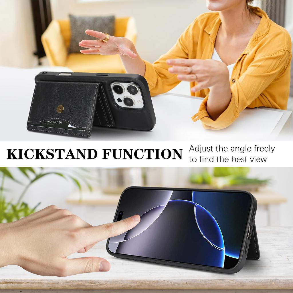 For iPhone 15 Pro Kickstand Case Detachable Card Bag Compatible with MagSafe PU Leather Coated TPU Phone Cover