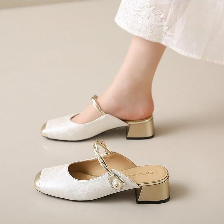 Baotou Sandals Women's Summer All-match French Thick-heeled Single Shoes with Skirt Fairy Style Mary Jane Women's Shoes