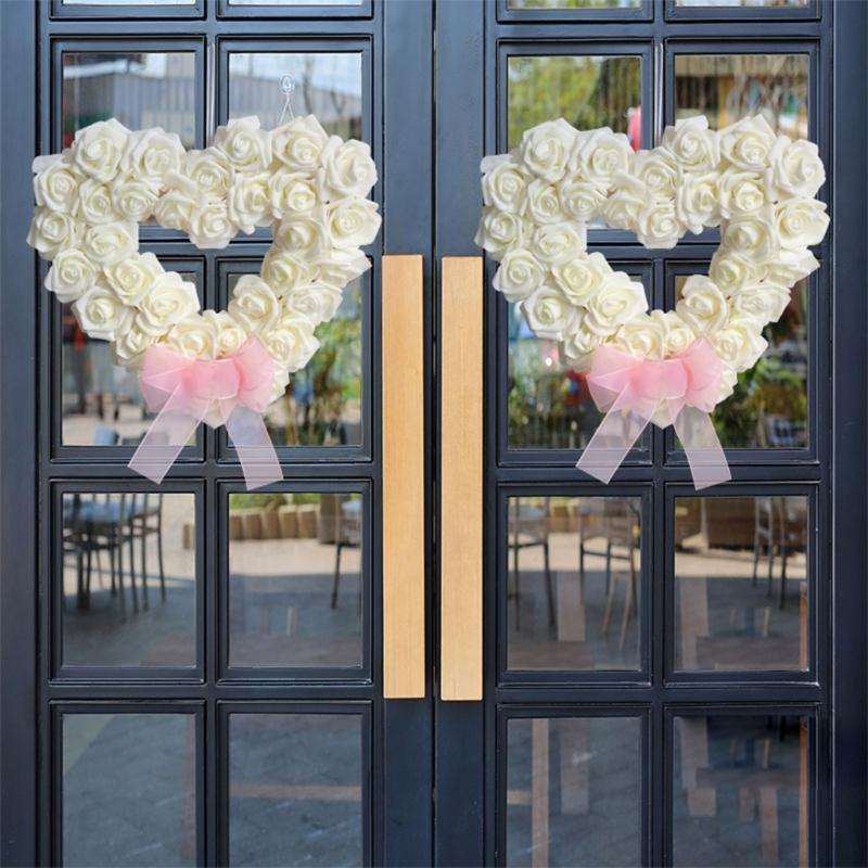 Silk Rose Flower Wreath for Home Wedding Door Decoration Heart Shaped Garlands
