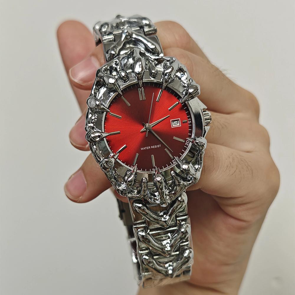 Mens Punk Style Quartz Watch Unique Claw Design Metal Bracelet Watches Waterproof with Date