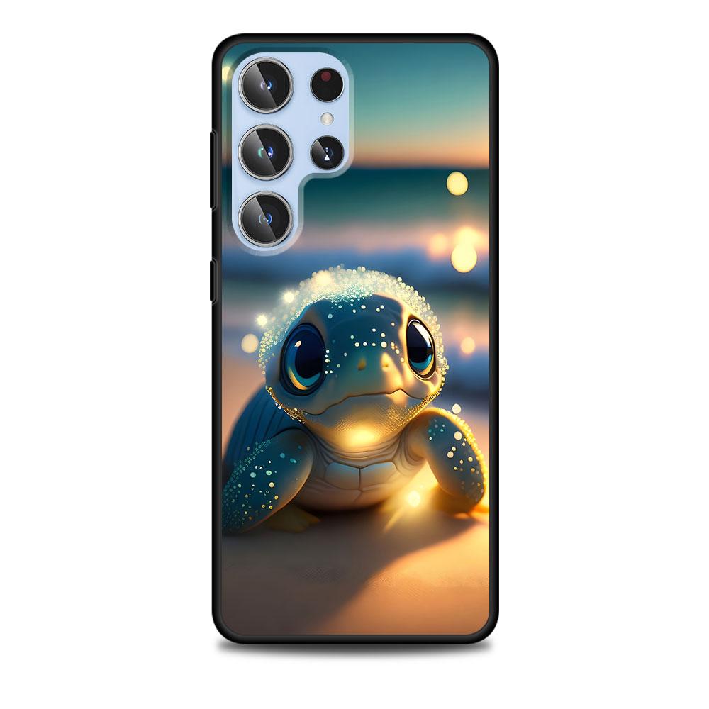 Schattige Kleine Schildpad Luxe Hoesje voor Samsung Galaxy S23 S21 S20 FE S24 S22 Ultra S10 S10e S9 Plus Zacht Zwart TPU Telefoonhoesje