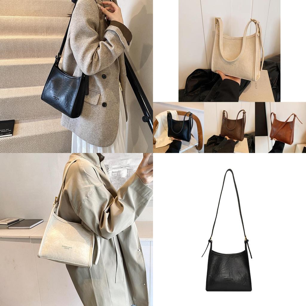 Stylish Vintage Fashion Tote Bag For Women Spacious Commuter Design In Black Brown White