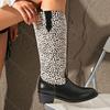 Comemore Women's Leopard Print Knee High Boots for Women Autumn New Pointy Head Patchwork Long Botas Thick Heeled Women Shoes