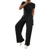 Women's Fall Two Piece  Outfits Long Sleeve Tops Tee Shirts Wide Leg Pants Sets