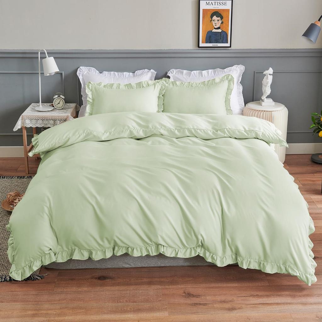 STVICTORY Single Bedding Duvet Fitted Stylish Ruffled Bedding Set with Peach Skin Suitable for Western and Japanese Style Washable and 3-Piece Set