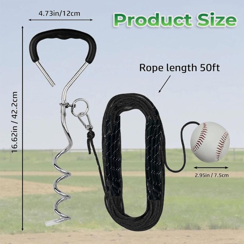 Alloy Steel Baseball Swings Trainer With 50 Feet Retractable Rope And Ball For Backyard Practice And Skill Improvement