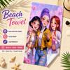 K-Pop Style Idol Girls Beach Towel Flat Print Pink Purple Rose Pattern Soft Quick Dry Pool Bath Towel for Fans Gift
